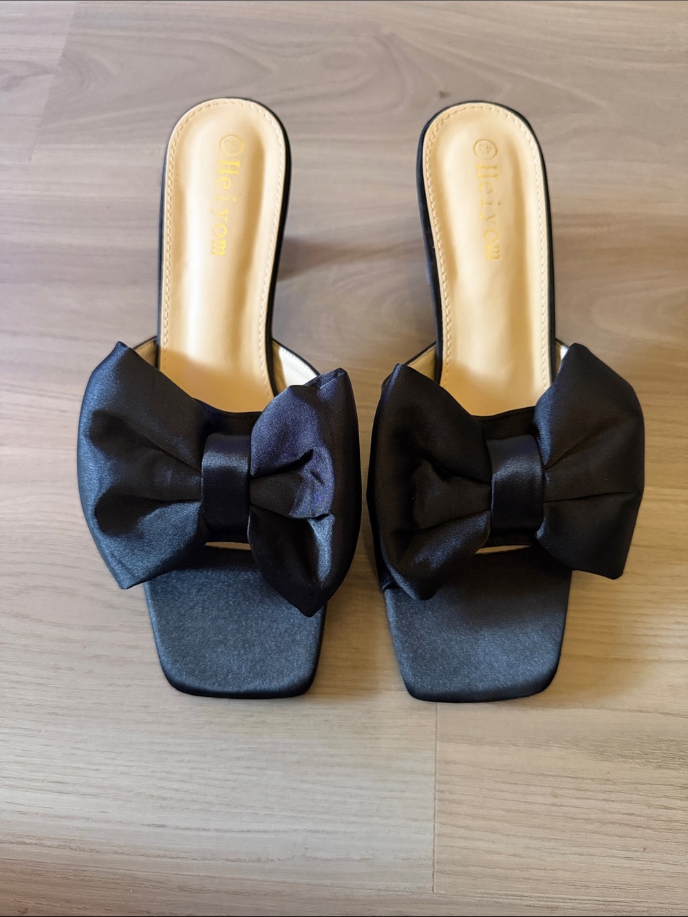 Black Bow Slide Mules with Satin Accent